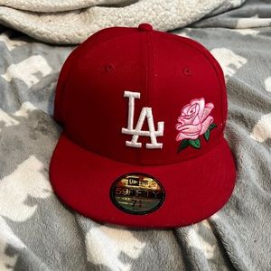 LA straight brim hat floral design